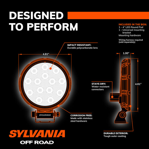 SYLVANIA Rugged 4 Inch LED Pod Round - Flood, , hi-res